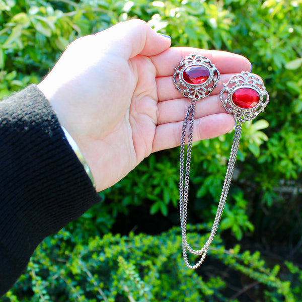 Silver Red Jewel Doublet Brooch