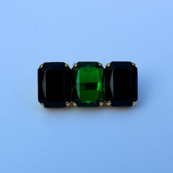 80s Deco Black and Green Brooch