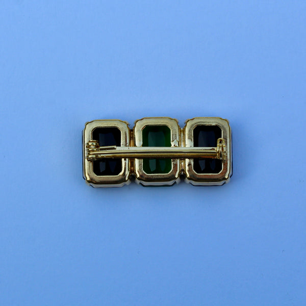 80s Deco Black and Green Brooch