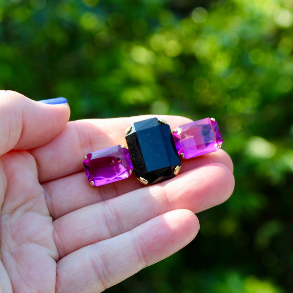 80s Deco Black and Purple Brooch