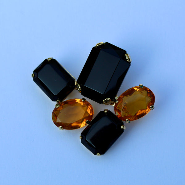 80s Deco Black and Topaz Brooch