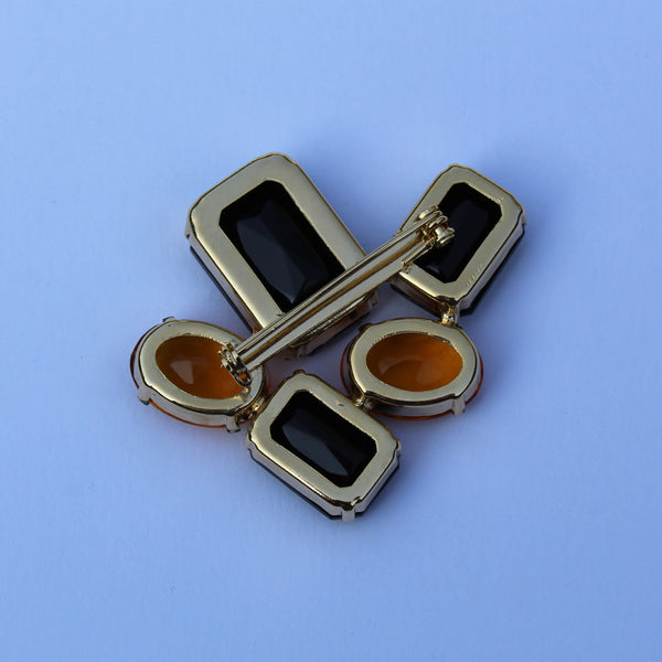 80s Deco Black and Topaz Brooch