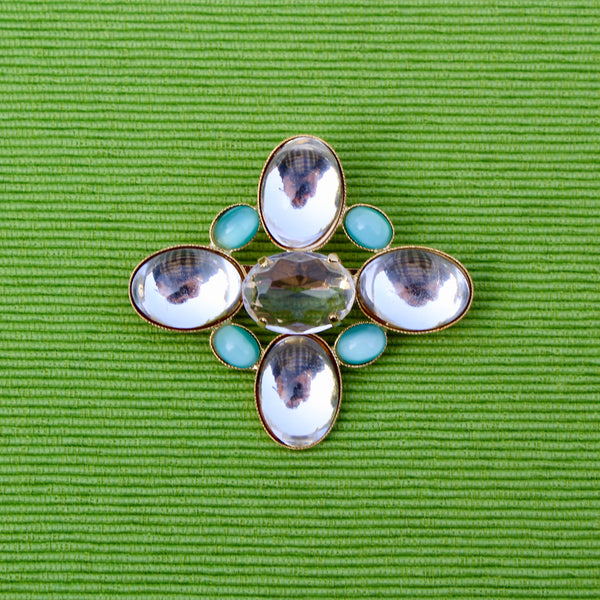 Clear Cabochon Diamond Brooch