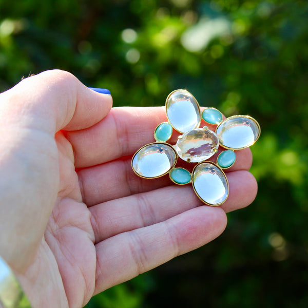 Clear Cabochon Diamond Brooch