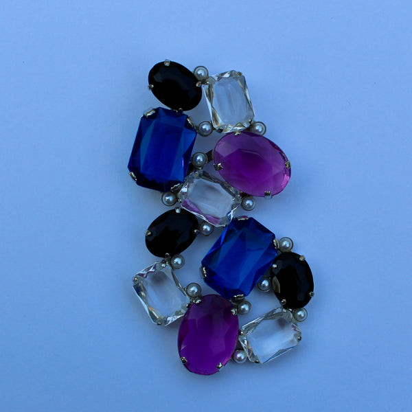 80s Deco Blue and Purple Brooch