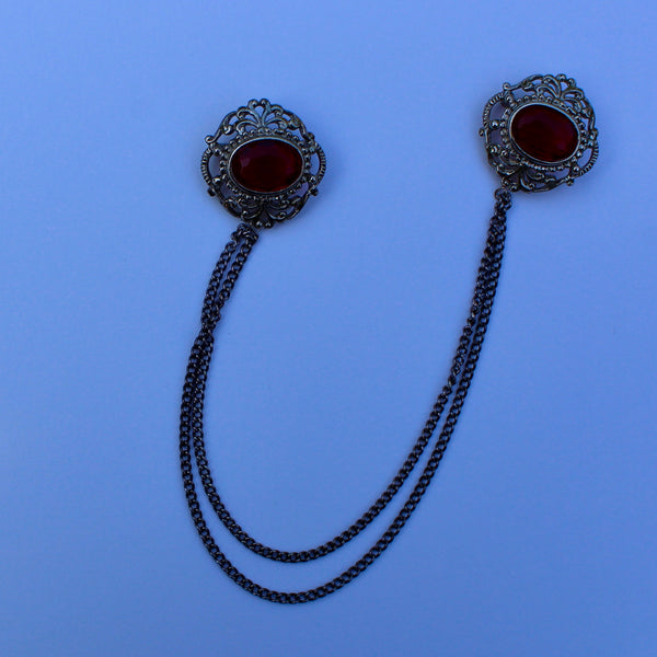 Silver Red Jewel Doublet Brooch
