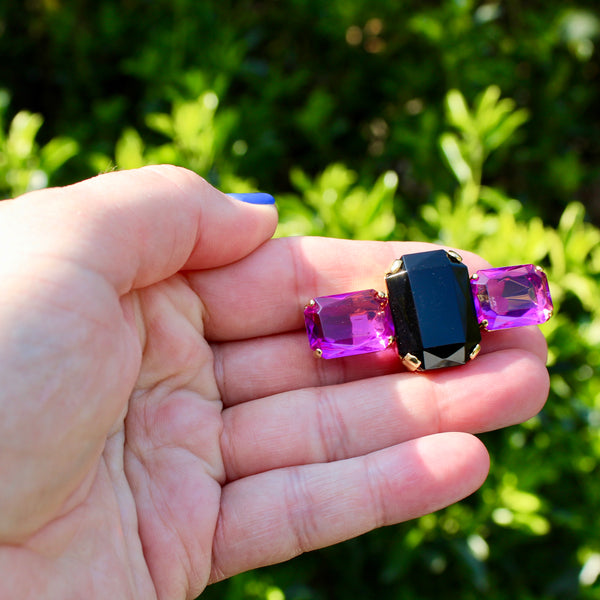 80s Deco Black and Purple Brooch