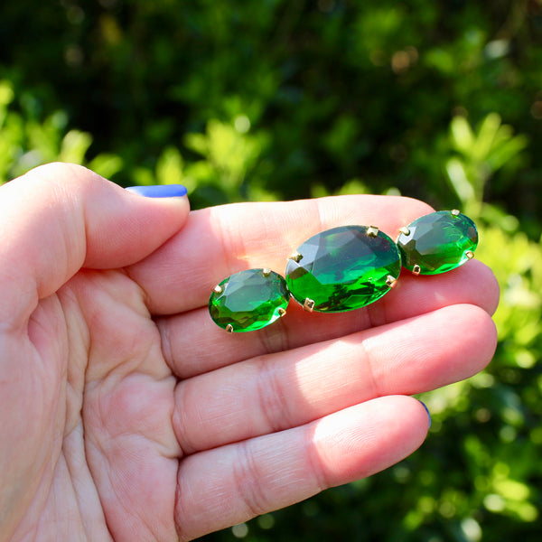 80s Deco Green Trio Brooch