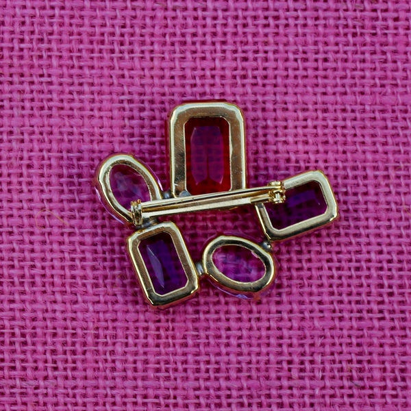 80s Deco Fuchsia and Violet Brooch