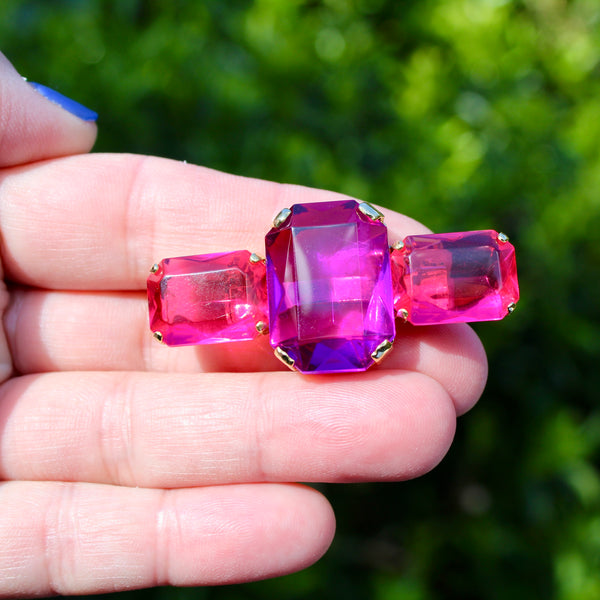 80s Deco Violet and Fuchsia Duo Brooch