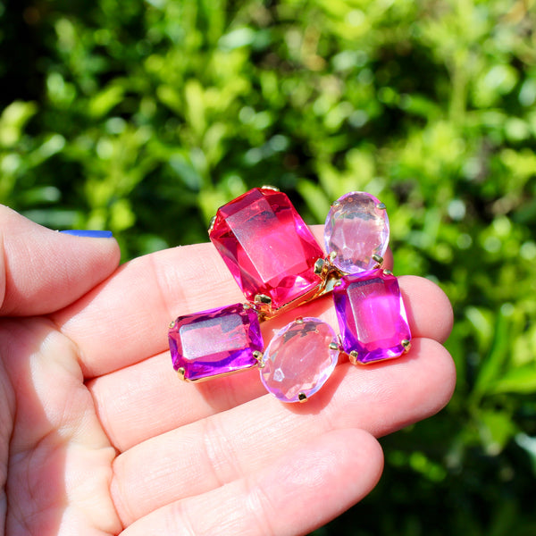 80s Deco Fuchsia and Violet Brooch