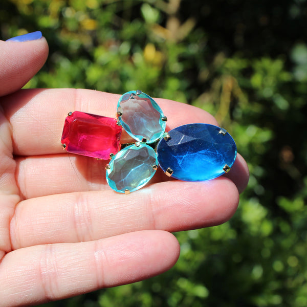 80s Deco Fuchsia Blue and Aqua Brooch