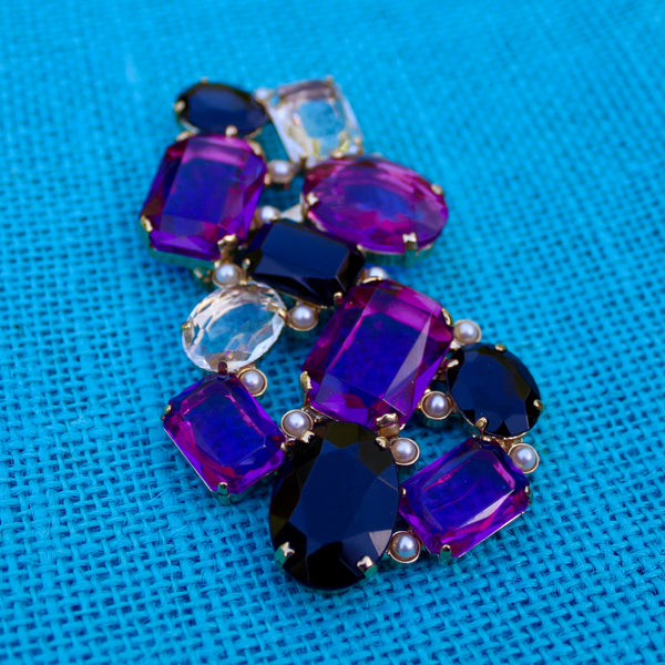 80s Deco Black and Purple Brooch