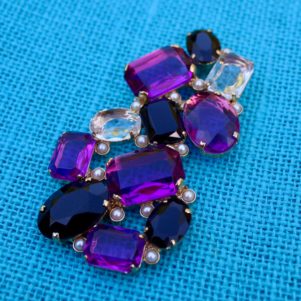 80s Deco Black and Purple Brooch