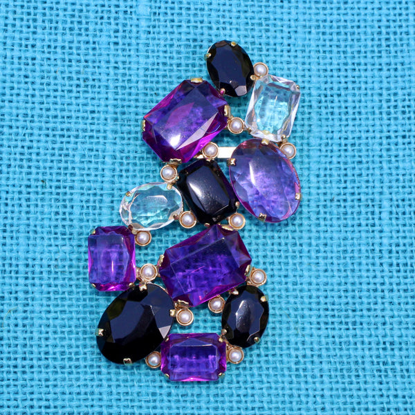 80s Deco Black and Purple Brooch