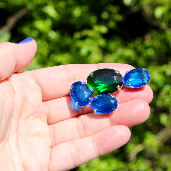 80s Deco Green with Blue Brooch