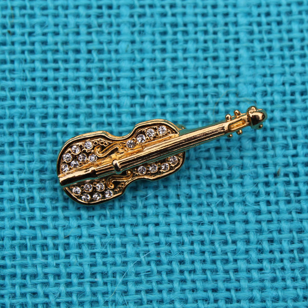 Rhinestone Violin Brooch