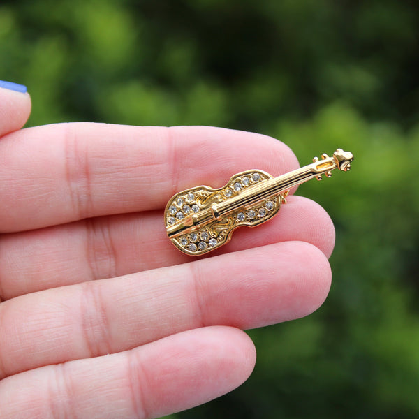 Rhinestone Violin Brooch