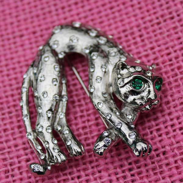 Green Eyed Leopard Brooch