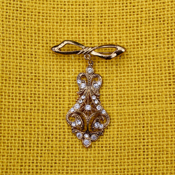 Victorian Revival Rhinestone Drop Brooch