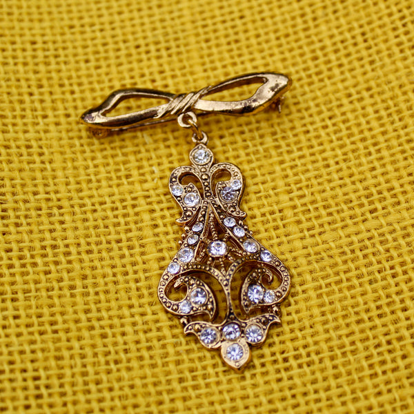 Victorian Revival Rhinestone Drop Brooch