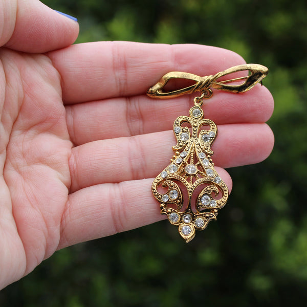 Victorian Revival Rhinestone Drop Brooch