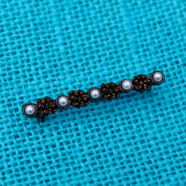 Antiqued Five Pearl Bar Pin