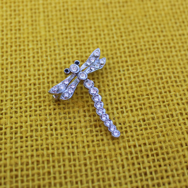 Silver Dragonfly with Rhinestones