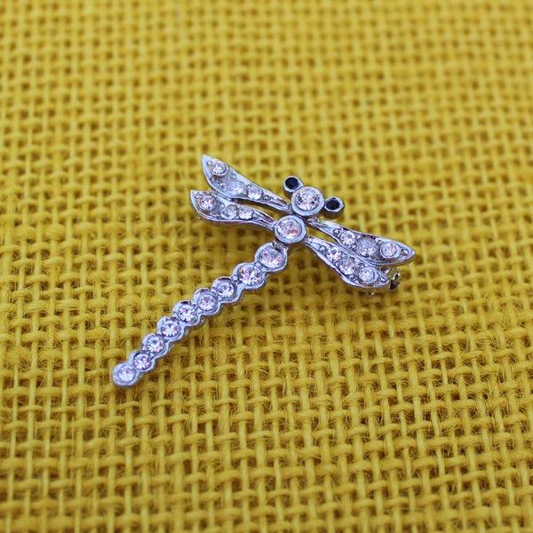 Silver Dragonfly with Rhinestones