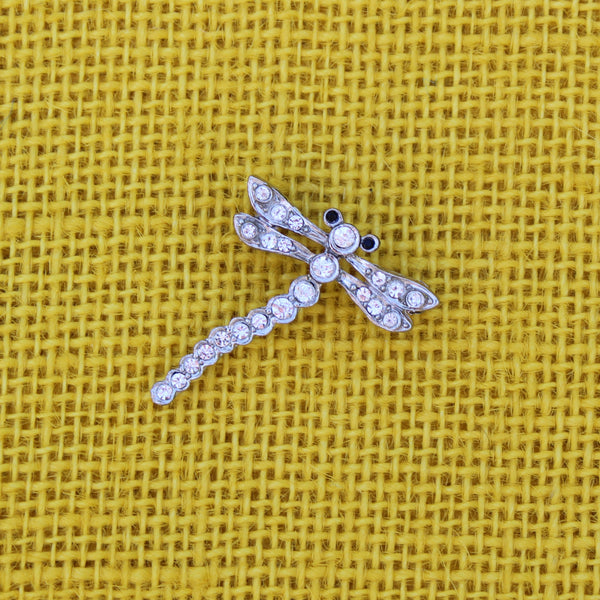 Silver Dragonfly with Rhinestones