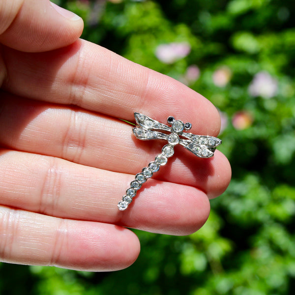 Silver Dragonfly with Rhinestones