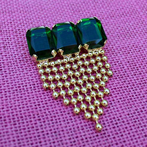80s Deco Green with Chains Brooch