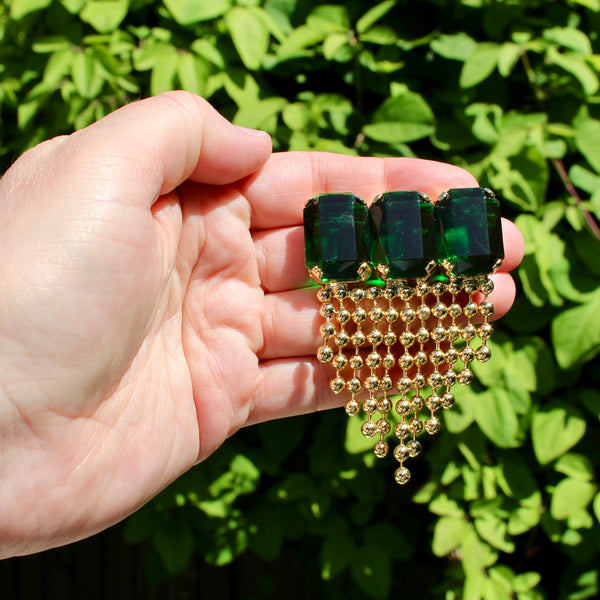 80s Deco Green with Chains Brooch