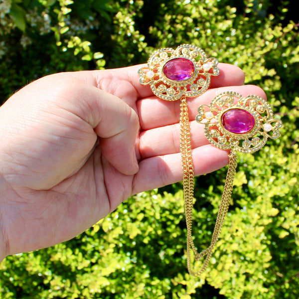 Bright Gold Floral Doublet Brooch Pink