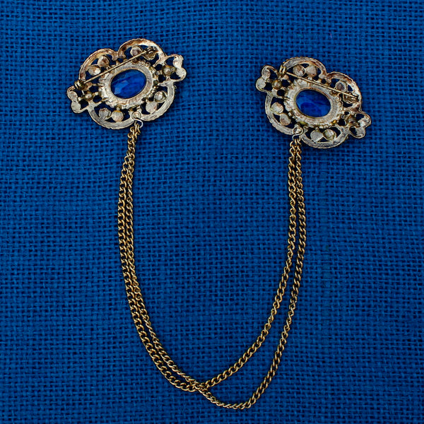 Gold Floral Doublet Brooch Blue