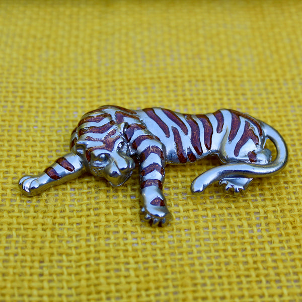 Silver Tiger Brown Stripes Brooch