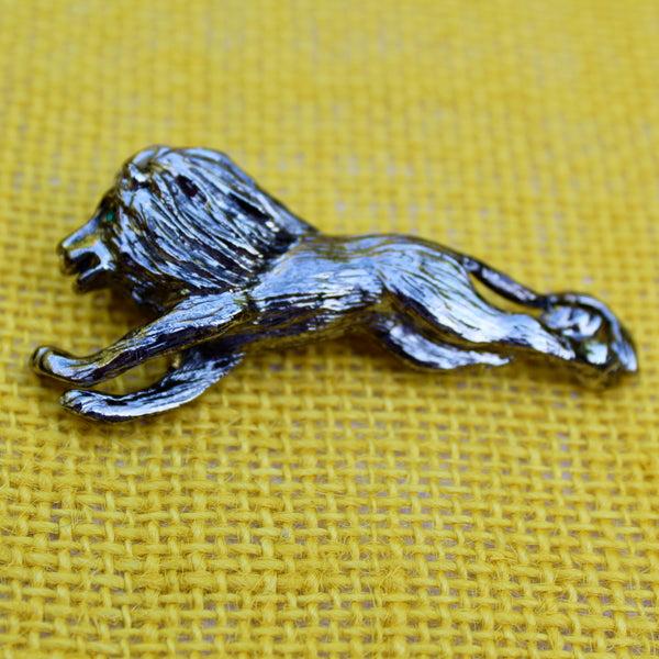 Silver Running Lion Brooch