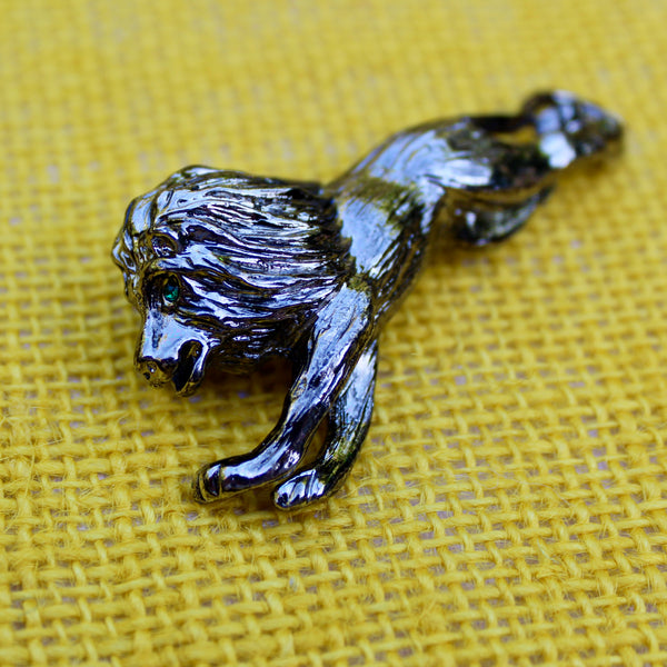 Silver Running Lion Brooch