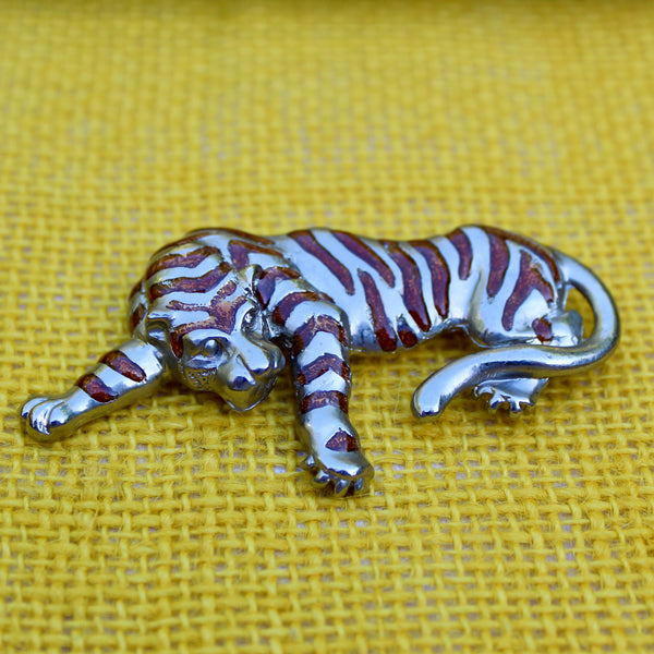 Silver Tiger Brown Stripes Brooch