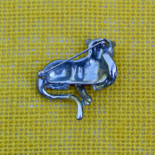 Silver Rhinestone Leopard Brooch