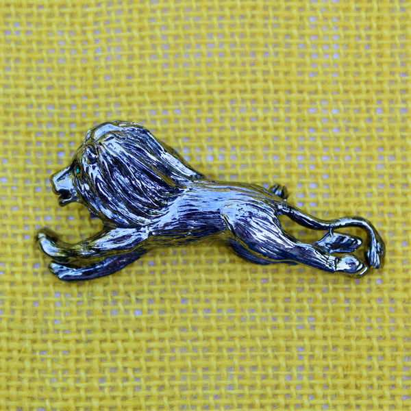 Silver Running Lion Brooch