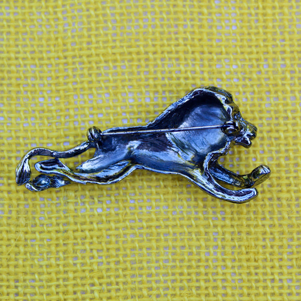 Silver Running Lion Brooch