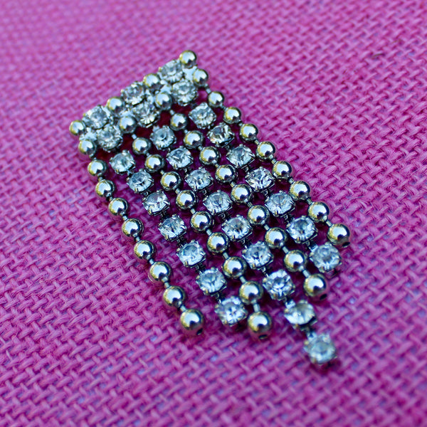 Silver Sparkle Chain and Rhinestone Drop Brooch