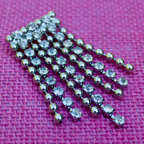 Silver Sparkle Chain and Rhinestone Drop Brooch