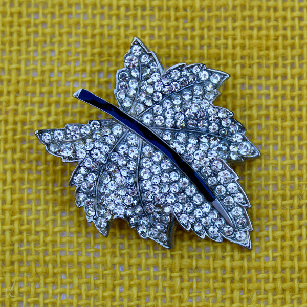 Silver Sparkle Rose and Leaf Brooches