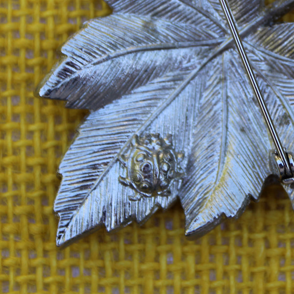 Silver Sparkle Rose and Leaf Brooches