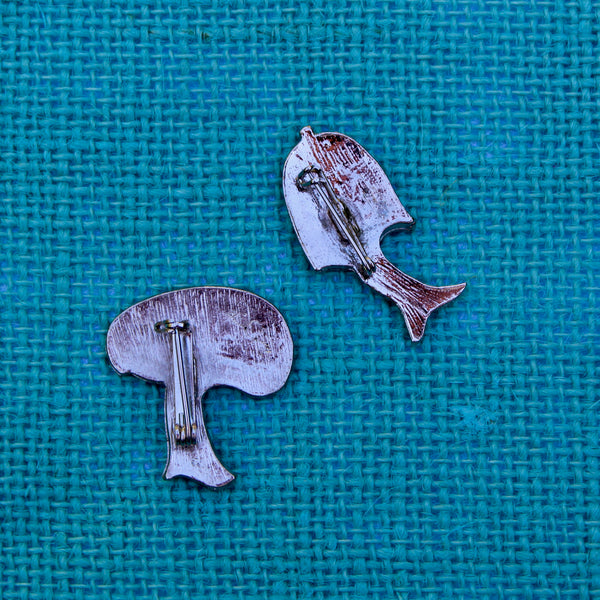 Mushroom and Toadstool Brooches