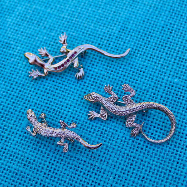 Gothic Trio of Lizard Brooches