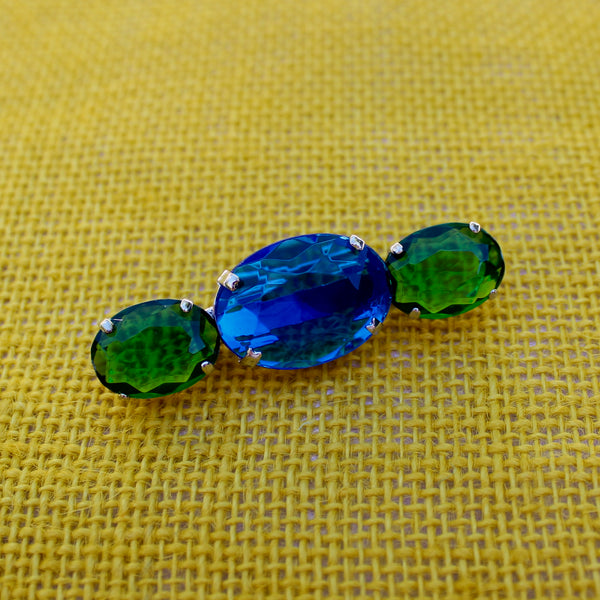 80s Deco Green and Blue Silver Trio Brooch