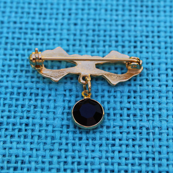 Tiny Black Bow Drop Brooch